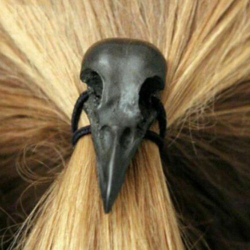 HalloweenPagan Silver Bird Skull Hair Tie Plague Doctor Crow Raven elastic Band Unbranded