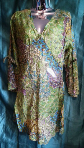 SUMMER TUNIC-BEACH/FESTIVAL/BOHO -paisley,3/4 SLEEVES,TIE WAIST,PATTERN,cotton Boho