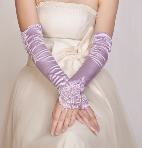 FUNKY New LILAC ELBOW Wedding/Evening/Party Fingerless Lace Satin Bridal Gloves none