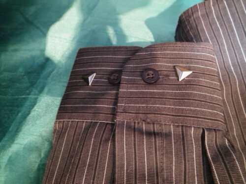 Unisex GREY PINSTRIPbespoke punk shirt-patches,studs.LAW OF 1.44"ch/thick cotton Thick