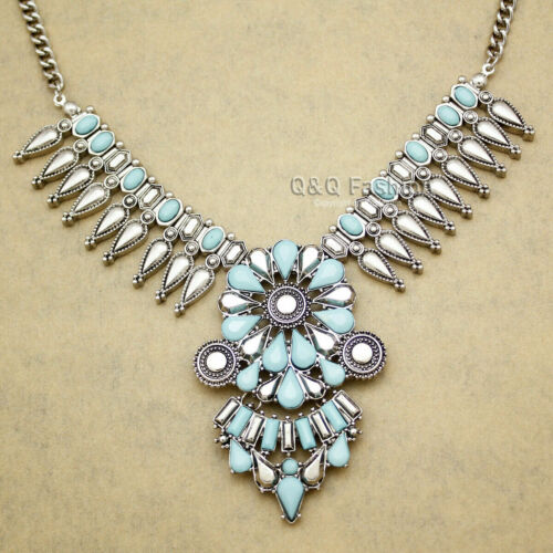 Vintage Silver Indian Turquoise Resin Stone Tribal American Necklace-boho/gypsy Handmade