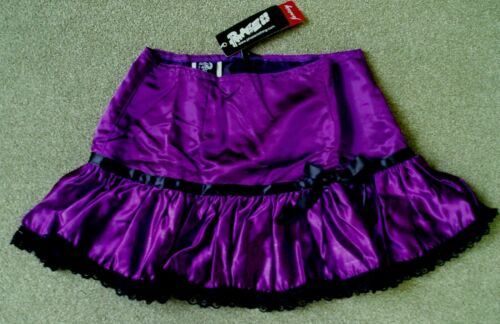 pHAZE Gothic Skirt-PURPLESATIN, WITH BLACK LACE,ELASTIC WAIST.SIZE8UK PHAZE