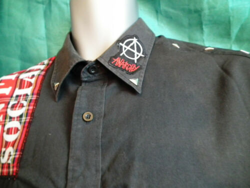 Unisex black bespoke punk shirt-patches,studs.PROFIT B4 PEACE-48"ch/thick cotton Thick