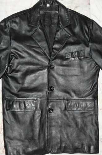 MENS BLACK LEATHER JACKET COAT MEDIUM 'TERRITORY CLOTHING' CHEST 42" - 44" UK Territory Clothing Co.