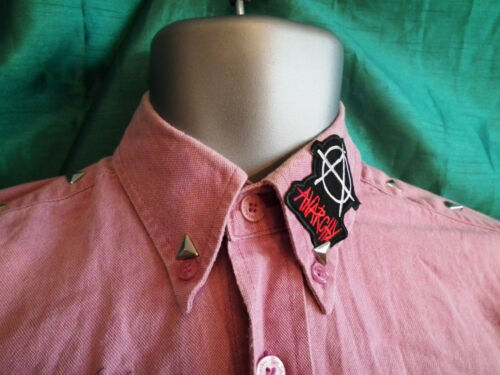 Unisex bespoke punk shirt-patches,studs.bEN sHERMAN.46"CH.ONLY ANARCHISTS R PRET Ben Sherman