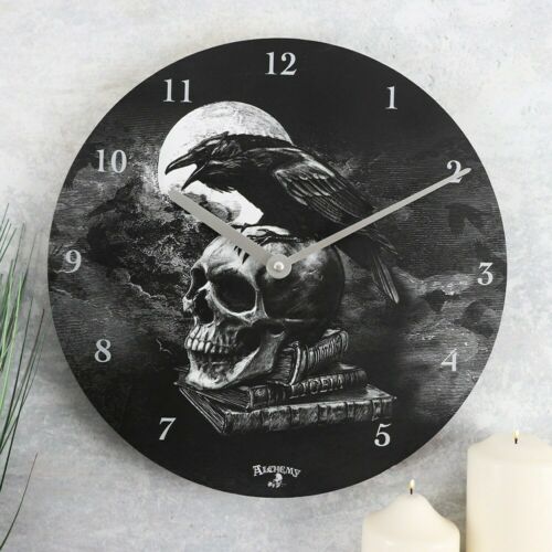 PAGAN/WICCAN/PUNK/GOTH -STATEMENT•Alchemy Poe's Raven Clock- H34cm xW34cm xD2.5c Unbranded