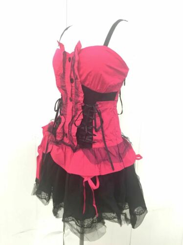Gothic Punk Short Pink LAYRERED MESH MINI Dress Corseted Detail One Size Xs Punk By SDL