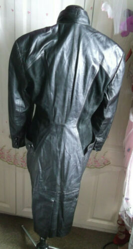 Vintage UNISEX BLACK leather biker/STEAMpunk/hip COAT.size40" double breasted Unbranded