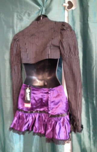 pHAZE Gothic Skirt-PURPLESATIN, WITH BLACK LACE,ELASTIC WAIST.SIZE8UK PHAZE
