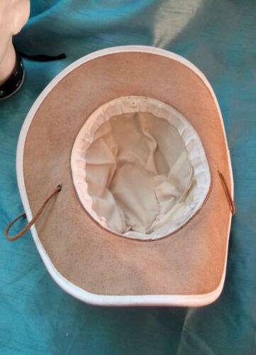 VINTAGE UNISEX Grade A beige long brim bush/safari hat.19"-plaited leather brai Unbranded