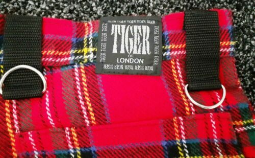 Red Tartan Punk bondage Trousers - Tiger of London Size 30.zips,straps Tiger
