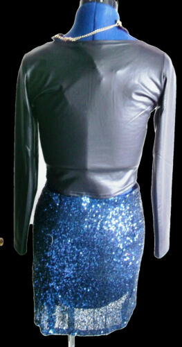 PUNK/BOHO/VINTAGEmidnight blue SEQUINNED CROSSOVER pencil skirt.size10.MISGUIDED Missguided
