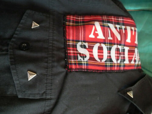 Unisex black bespoke punk shirt-patches,studs.PROFIT B4 PEACE-48"ch/thick cotton Thick