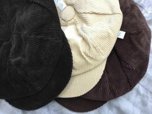 BAKER BOY HATS CORDUROY IN 3 COLOURS-cream/brown/dark brown PEAKED CAPS UNISEX- Flirt