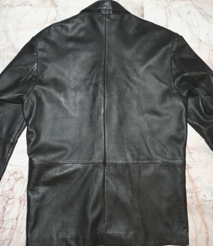 MENS BLACK LEATHER JACKET COAT MEDIUM 'TERRITORY CLOTHING' CHEST 42" - 44" UK Territory Clothing Co.