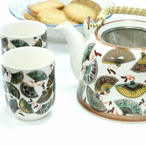 Herbal Teapot Set - BUTTERFLIES -with metal strainer in the lid and six matching Handmade