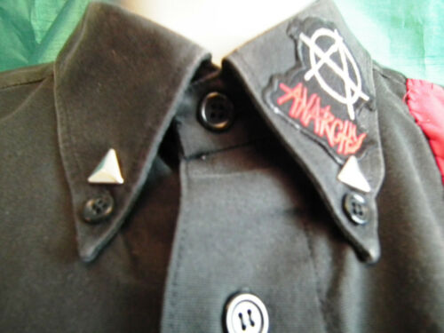 Unisex black bespoke punk shirt-patches,studs.Be Reasonable-50"ch/thick cotton Thick