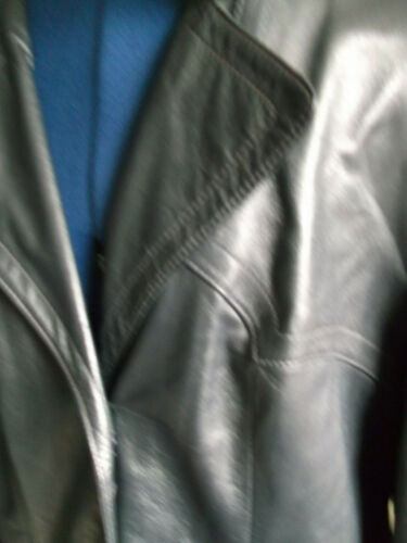 Vintage UNISEX BLACK leather biker/STEAMpunk/hip COAT.size46" double breasted Unbranded