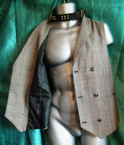 unisex vintage STEAMPUNK WAISTCOAT-dogtooth, collar, browns 40"ch.6button front none
