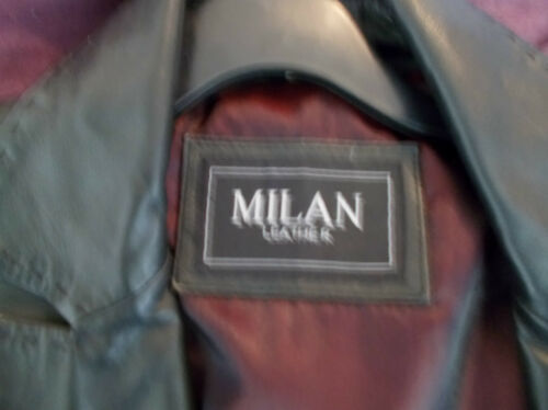 Milan black leather 3/4 coat.finest leather,2button front, lined.size 10/12 milan