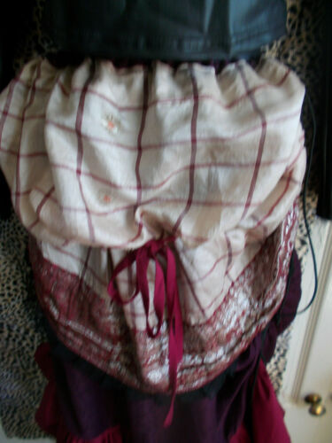 RECYCLED/BESPOKE/BOHO Burgundy Layered, Ruffled, Hitched Skirt Steampunk OOAK Magpiemair