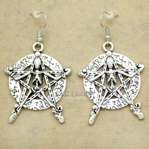 Silver Pentacle Pentagram Star Skull Witch Wiccan Pagan Earrings -Pagan,Wiccan Handmade