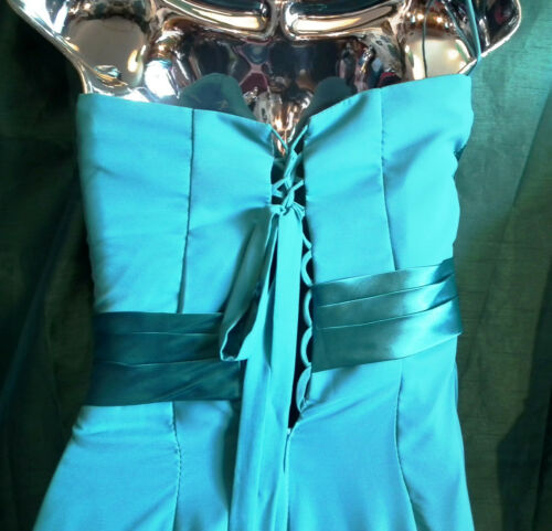 New turquoise satin diamante eve/prom/wedding dress.size8-sequin,corset back VERB