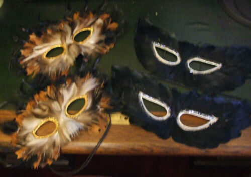 Funky Feathered Masquerade Ball /new years Eve Party Masks, brown / black Masquerade