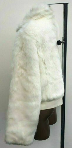 Women's Yazz White Faux bOMBERJacket Winter Shaggy.FAUX LEATHER HEM,ZIP Size 18 Yazz