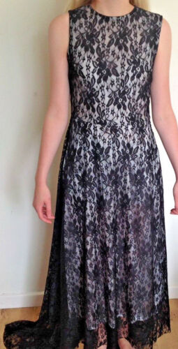 STUNNING GOTHIC STEAMPUNK BLACK FLORAL LACE DRESS WITH LONG SWEEP TRAIN LACE Unbranded