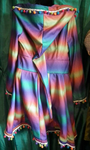 multi-colour festi pixie coat-pixie pointy hood-38/40"bust.long 38",button front Unbranded