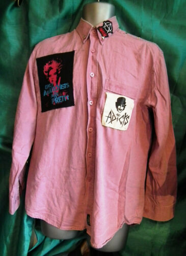 Unisex bespoke punk shirt-patches,studs.bEN sHERMAN.46"CH.ONLY ANARCHISTS R PRET Ben Sherman