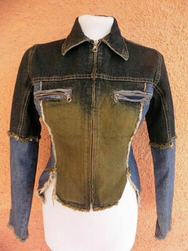 Ladies Essenza Blue & Gold Fitted Stylish Denim Jacket Size m (see pics re size) Essenza
