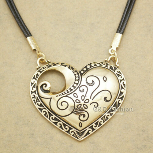 Southwestern Gold Gypsy Ethnic Etched Scroll Heart Leather Chain Necklace-boho none
