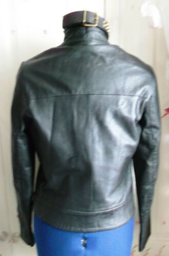 Vintage BLACK leather biker/STEAMpunk/hip jacket.size10 ZIP FRONT New Look
