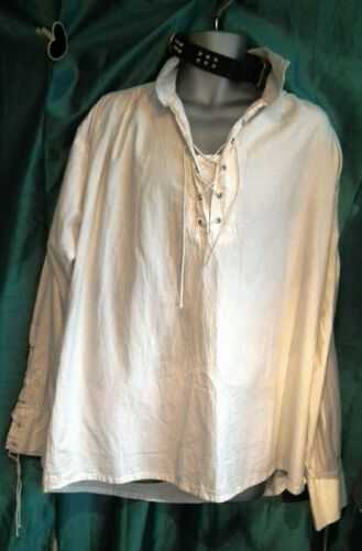 goth Mans Cheese Cloth Pirate Shirt-ivory-lace-up neck, and sleeve cuffs.size xl burning bear