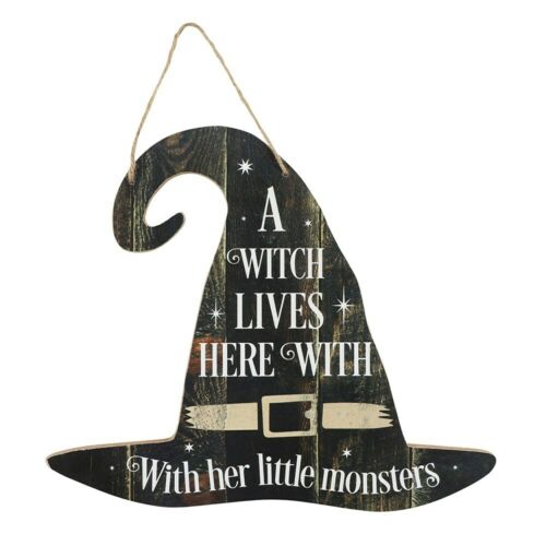 PAGAN/WITCHY/GOTHIC/HALLOWEEN sign-A Witch Lives Here Hanging MDF Sign- H36cm MDF