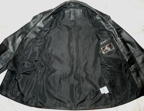 MENS BLACK LEATHER JACKET COAT MEDIUM 'TERRITORY CLOTHING' CHEST 42" - 44" UK Territory Clothing Co.