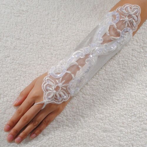 Sexy WHITE Fingerless lacy Gloves-Bridal Fingerless Wedding Accessory Lace none