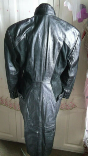 Vintage UNISEX BLACK leather biker/STEAMpunk/hip COAT.size40" double breasted Unbranded