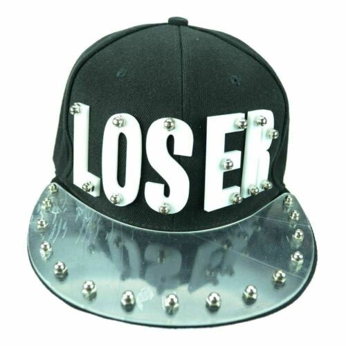 punk Spike Studded LOSER Military Hat Black Fabric Silver Studs Size adjustable POIZEN