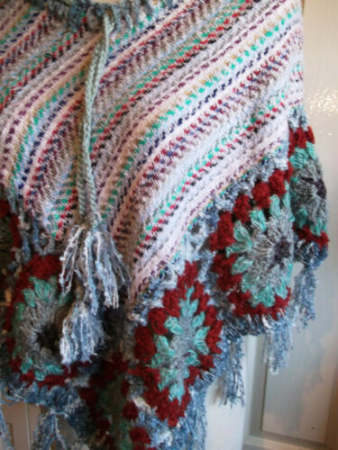 gorgeous hand-made woollen tassled poncho with loose ends-size medium Unbranded