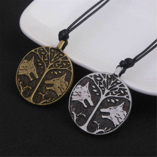 Two Wolf Pendant Necklace amulet Rope Necklaces Round Pendant Jewellery Gift Unbranded