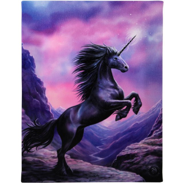 19x25cm Black Unicorn Canvas Plaque by Anne Stokes Wonkey Donkey Bazaar
