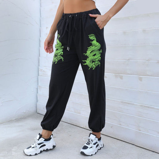 2021 summer new casual pants women's black street fashion trend printed straight pants - Wonkey Donkey Bazaar