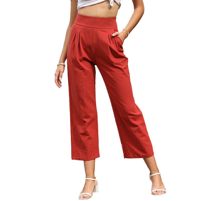 2021 summer new slim fit Capris high waist solid color pocket wide leg pants - Wonkey Donkey Bazaar