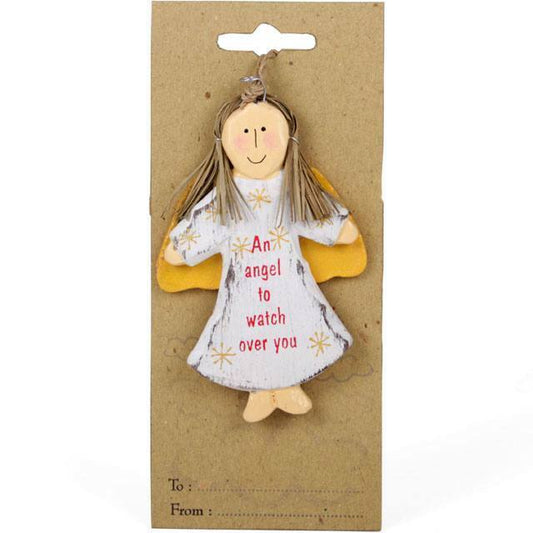 Rustic style hanging angel decoration featuring the text 'Anursery/gift/stocking Shabby Chic