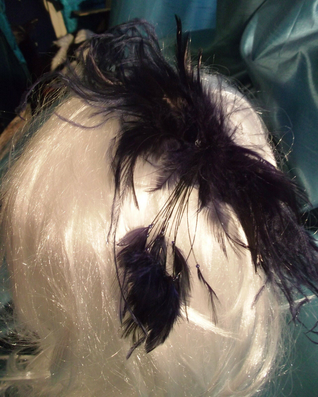 gorgeous dark blue hand made feather fascinator-comb/slide 9"long  x 5"wide WonkeyDOnkeyBazaar