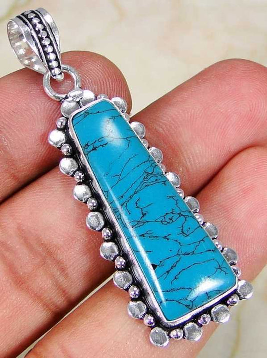 Turquoise & 925 Silver Handmade Fashionable Pendant 55mm & 92.5%SilverChain/box "Handmade"