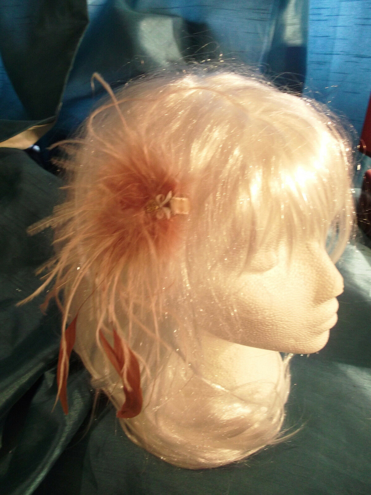 gorgeous peach handmade feather fascinator-comb/slide-special occasions5"x3"apr WonkeyDOnkeyBazaar